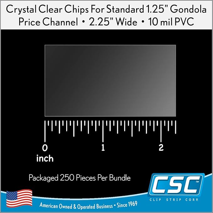 Price Data Channel Label Holder Chips, Clear Plastic Tags, 2.25" L x 1.25" H, 10 Mil Thick, Gondola Shelf Edge, Reusable, Made for Point of Purchase Shelf Molding by Clip Strip Corp.