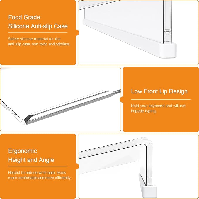 BEEGO Ergonomic Computer Keyboard Stand - Clear Acrylic Keyboard Riser Tilted Keyboard Holder Keyboard Tray with White Non-Slip Strip for Easy Typing at Home School Office Desk Accessories