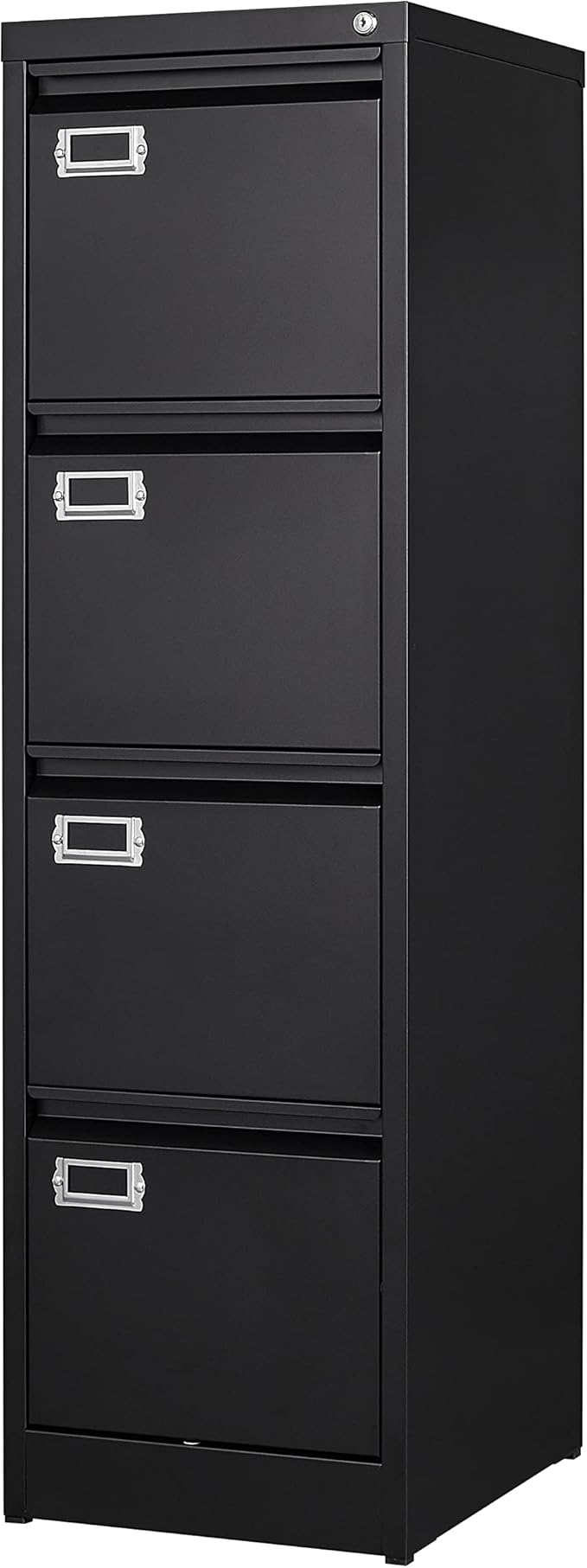 BYNSOE 4 Drawer File Cabinet with Lock Metal Vertical File Cabinet Office Home Vertical File Cabinet for A4 Legal/Letter Size Narrow File Cabinet Locked,Assembly Required (Black, 4 Drawers- Vertical)