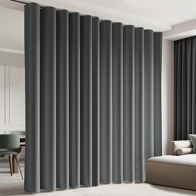 Cbsroro Room Divider Blackout Curtain Track Curtains Wall Dividers Panels Screen for Living Rooms Bedroom Office Privacy Partition Separation, W100 × L108 Inch,1 Panel, Grey