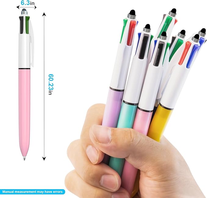 Aosrpvoi 8-Pack Multicolor Ballpoint Pens with Stylus Tip - 4 Colors in One (Red, Blue, Black, Green) 1.0mm Smooth Writing for Planners