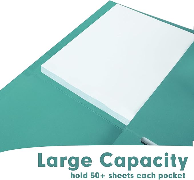 Two Pocket Folders, RAZCC 50 Pack 2 Pocket Folders Fit Letter Size Paper, Paper Folders with Pockets for School Office Business Home (Turquoise)