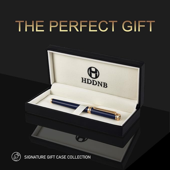 HDDNB Blue Luxury Fountain Pen Set for Men and Women with Gift Box, 24K Gold Finish and Gilded Nib(Fine) with 5 Black Ink Cartridges and Converter