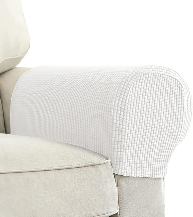 Chaexii Premium Polyester Sofa Arm Cover, Scratch Resistant Protector Covers, Washable, Elastic Armrest Covers for Square/Curved/Sloping Couch Armrests, 2Pcs (White)