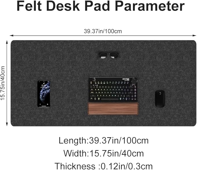 DAWNTREES Large Felt Desk Mat, 40''x16'' Full Desk Mouse Pad, Office Computer Desk Mat for Keyboard,100X40cm Felt Desktop Mat for Desk Pad Protector