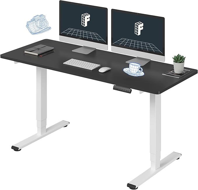 FLEXISPOT E6 3-Stage Dual Motor 60 x 24 Electric Standing Desk Sit Stand Up Desk, Holds 220 lbs, Adjustable Height w/Memory Presets, One-Piece Black Desktop & White Frame, Ships in 2 Boxes