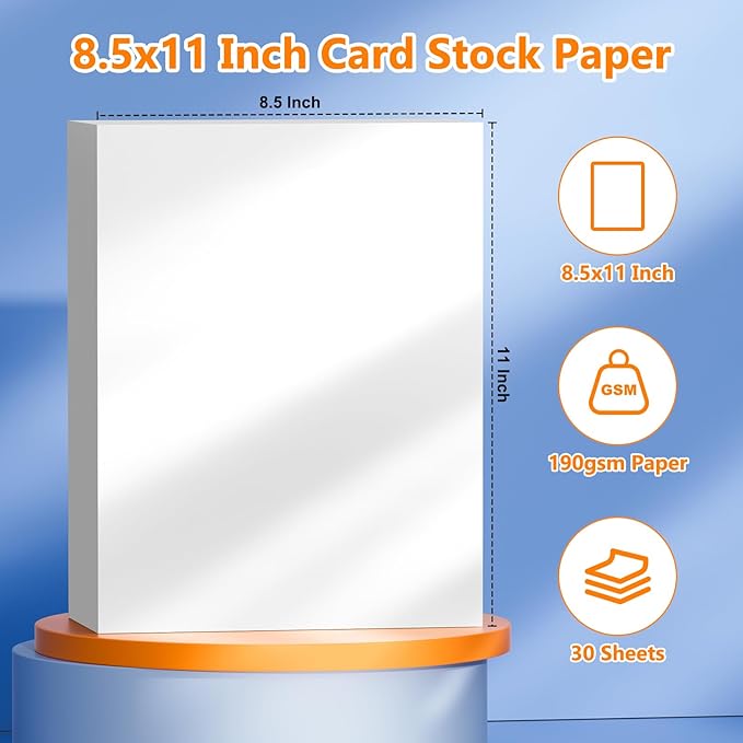 60 Sheets of Cardstock 8.5 x 11, Heavyweight Cover Cardstock Printer Paper 8.5 x 11, 190 gsm Bright White Card Stock Paper for DIY, Professional Printing, Wedding Invitations, Office Cards & Crafts