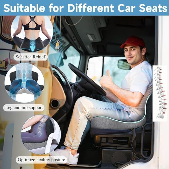 Mogdeker L-Shaped Seat Cushion for Long Sitting,Memory Foam Ergonomic Back Support Driving Seat Cushion for Back Pain,Non-Slip Design for Car, Truck, Home Chair & Office Seat (Black Gray)