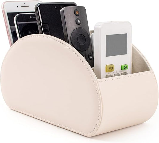 Remote Control Holders Organizer Box with 5 Compartment PU Leather Multi-functional Office Desk Storage Caddy Store Tv Remote for Media Player,Brush,Pencil,Glassees&Office Supplies (Champagne silver)