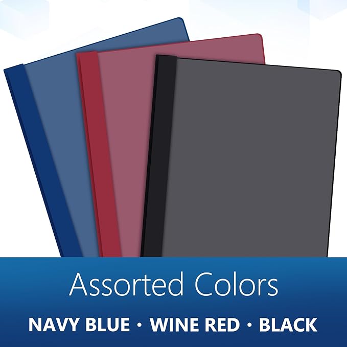 Feifeiya 48 Pack Plastic Report Covers with 3 Prongs Presentation Folders Bulk, 100 Sheet Capacity, Clear Front Report Covers for Presentation Document Paper School Office Supplies (Dark Colors)