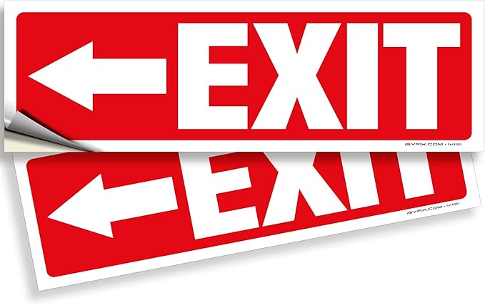 iSYFIX Exit Signs Stickers 2 Pack 12x4 Inch - Laminated Premium Vinyl Directional Left Arrow Signs for Buildings, Office, Workplace, Stores, Schools, Theaters, Parking, Restaurants, Factories