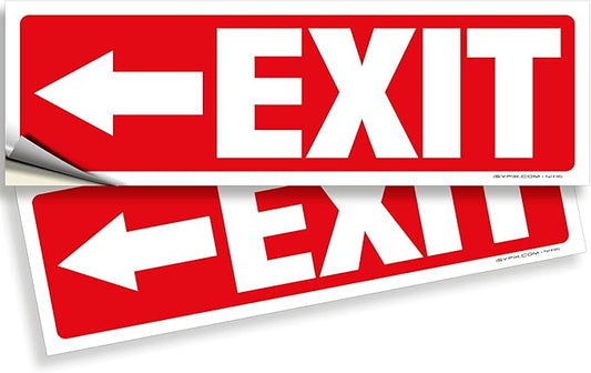 iSYFIX Exit Signs Stickers 2 Pack 12x4 Inch - Laminated Premium Vinyl Directional Left Arrow Signs for Buildings, Office, Workplace, Stores, Schools, Theaters, Parking, Restaurants, Factories