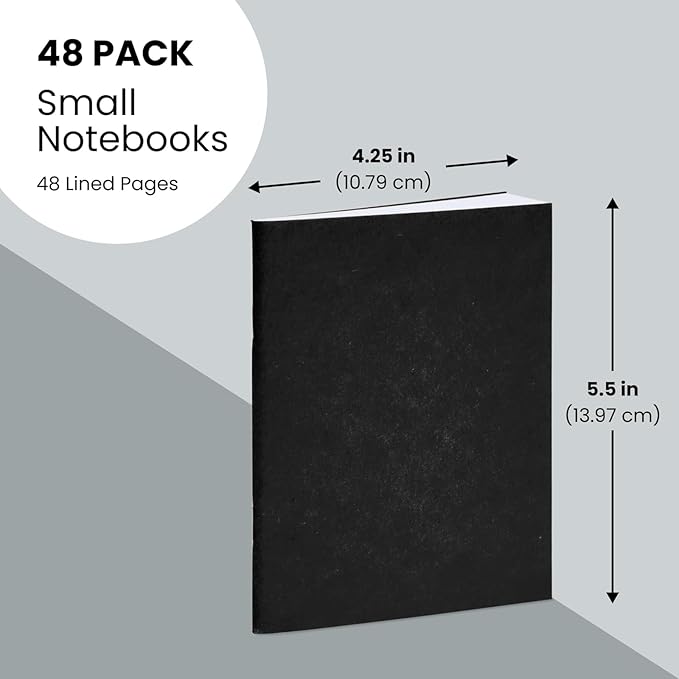 Small Lined Notebooks Bulk – Black Kraft Paper Cover, 48 Pack 4.25 x 5.5 in Mini Composition Journals for Kids, Students, Travel, DIY Crafts, Note-Taking, Scrapbooking, Pocket-Size Writing Journals