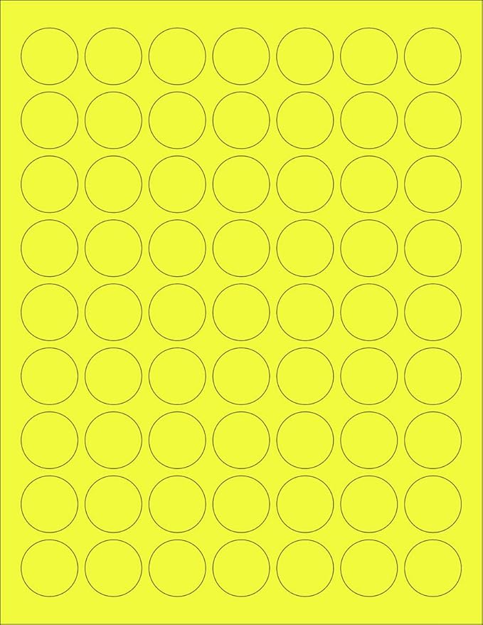 8-1/2 x 11" Neon Color High Light Fluorescent Labels for Laser & Inkjet Printer (YELLOW Fluorescent, 1" Round - 63 per Page - 3150 Labels)