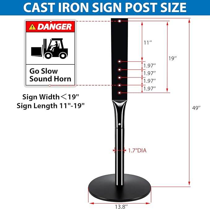 VAIIGO Heavy Duty Parking Sign Post Stand 49", 20lbs Cast Iron Base Sign Post for Outside Sign Holder, Yard Sign Stand, Street Sign Post, Black