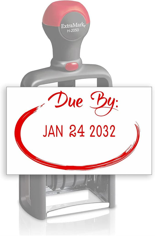 Heavy Duty Style Office Date Stamp with Due by: - Self Inking Dater - Style C - Red Ink Color