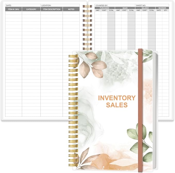 Inventory & Sales Log Book for Small Business – Inventory Ledger Book, Inventory Notebook, Order Tracker for Purchases, Sales & Reorders, 5.8" x 8.5", Rose Leaf