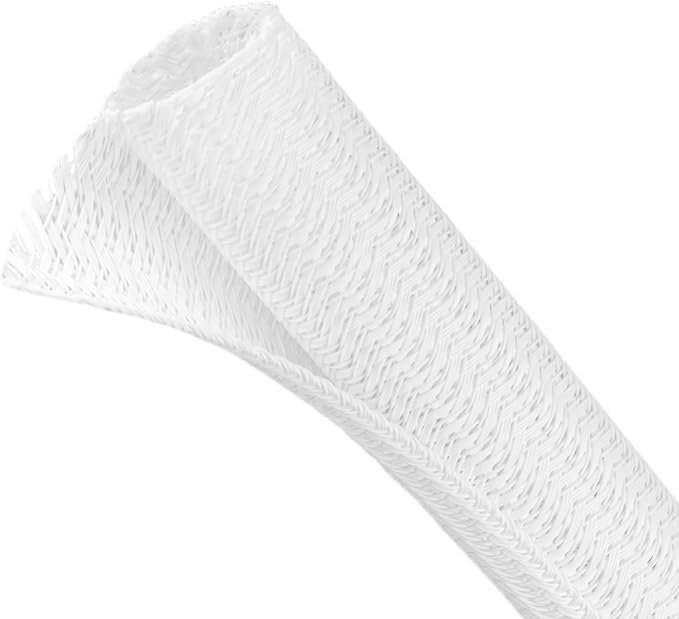 Split Wire Loom Tubing, Cable Protector Sleeve, Braided Cable Management for TV/Computer/Home Theater/Engine Bay, Cord Protectors from Pets No Chew (White, 3/8"-25ft)