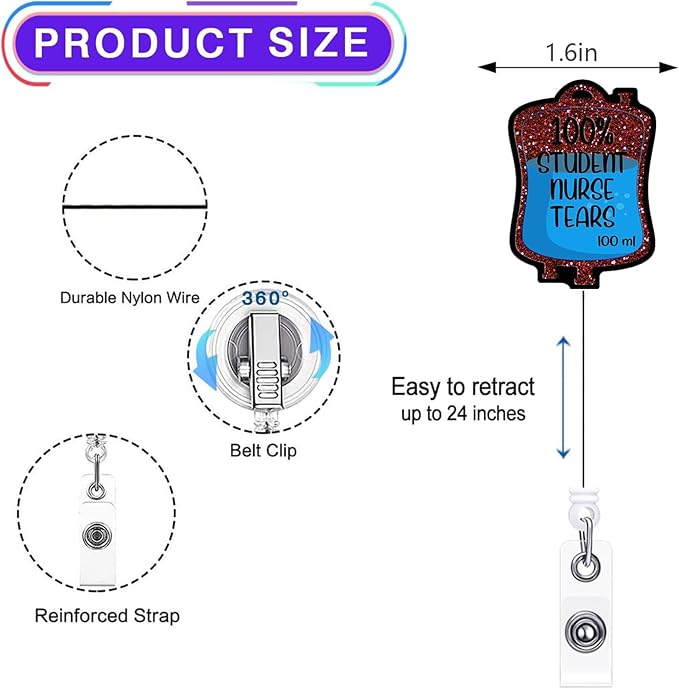 2pc Tears Nurse Badge Reel, Funny Cute Work Badge Holder with Retractable Clip, Pediatric Badge Buddy,RN LPN CNA MA Medical Worker Teacher Doctor Nursing Student ID Name Badge Clip Accessories