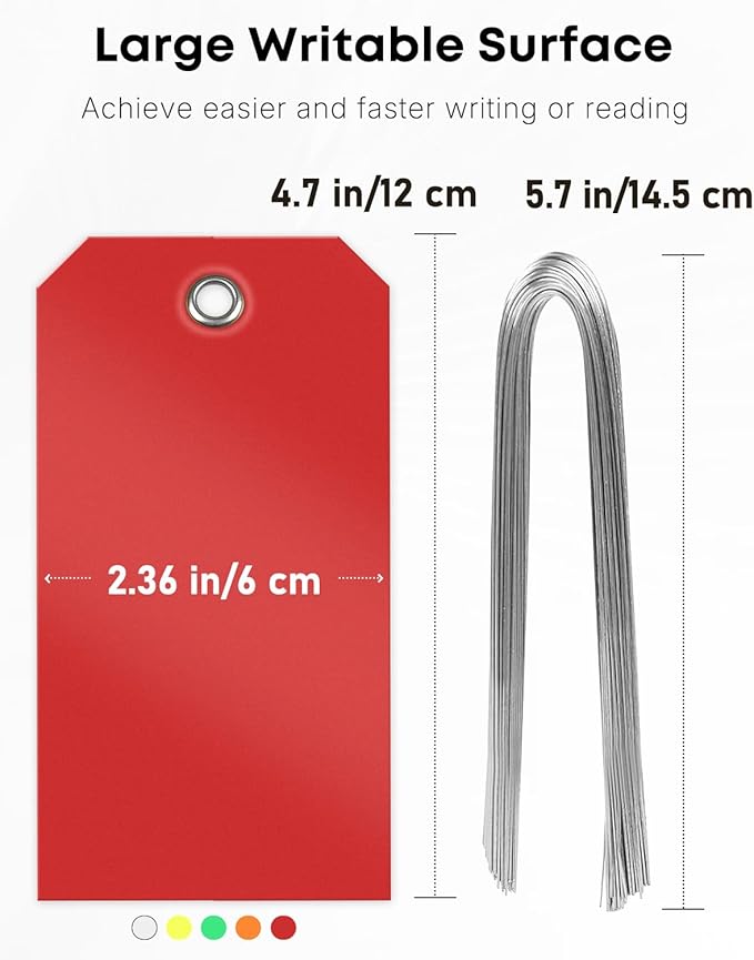 Uniclife 120 Pcs Plastic Tags for Labeling 4 Colors, 4.7"x 2.36" Plastic Shipping Tag with Wire Writable Waterproof Tag Price Tags with Reinforced Eyelet Blank Hang Label for Luggage