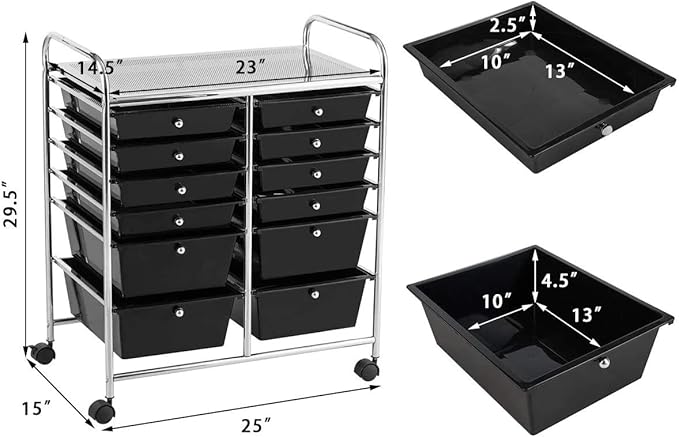 Giantex 12 Drawer Rolling Storage Cart Tools Scrapbook Paper Office School Organizer (Black)