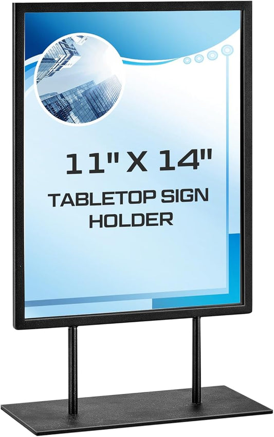 Zhengmy 1 Pcs Tabletop Sign Holder with Flat Base 11" x 14" Double Sided Countertop Sign Holder Vertical Desktop Display Stand Metal Poster Display Stand for Office Store Restaurant Hotels, Black