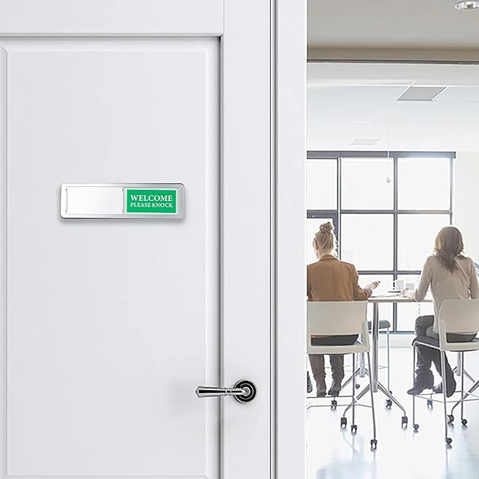 Do Not Disturb/Welcome Door Sign, Sliding Privacy Indicator for Home Office Restroom Conference Hotel Hospital, 7x2 Inch Slider Door Sign (Silver）