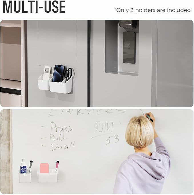 loukin Magnetic & Adhesive Dry Erase Marker Holder with Divider, 1 Small + 1 Mini, Magnetic Storage Organizer for Whiteboard or Refrigerators (White)