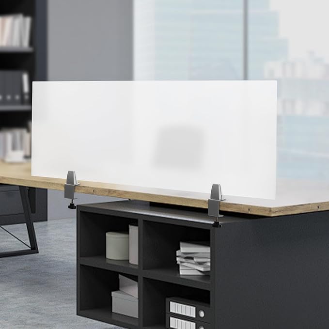 Desk Divider for Students and Desk Privacy Panel, Frosted Acrylic Plexiglass Shield with Clamps for Offices Schools Call Centers, Ideal Cubicle Light Shield - 47”L X18”W
