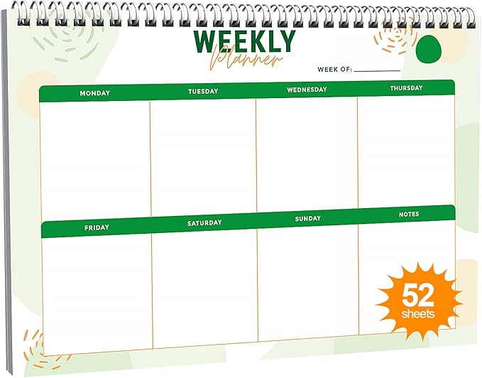 Weekly Planner Notebook, To Do List Notepad with 52 Undated Sheets 6.9"×9.8" - Weekly Organizer for Women & Man, Work, Study, and Daily Life, B5-LG