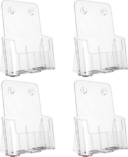 Argvey Acrylic Brochure Holder 8.5 x 11 inches, 4 Pack Clear Brochure Display Stand with Removable Divider for Trifold 4 Inches Wide Pamphlet, Plastic Flyer Holder for Magazine, Literature, Booklet