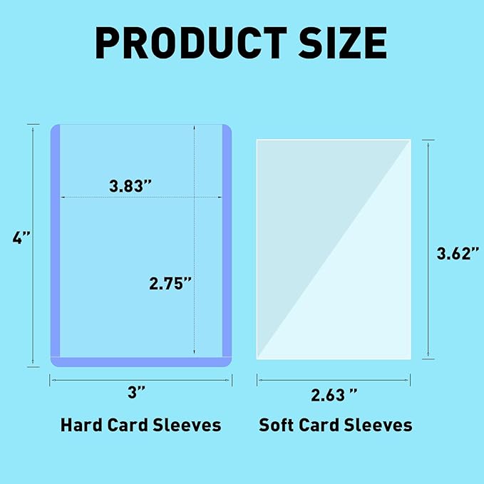 200ct 55pt 3" x 4" Hard Plastic Card Protector - 100ct Hard Card Sleeves and 100ct Soft Card Sleeves for Trading Cards, Clear Open-Top Card Holder, Fits Standard Trading, Baseball, Sport, Game Cards