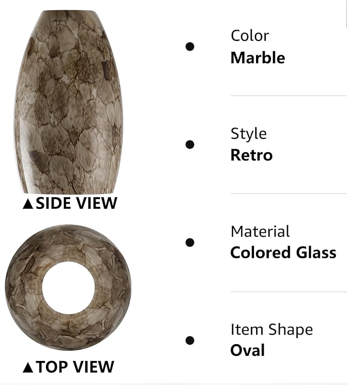 Fixture Replacement Globe Shade,Lampshade for E26 Base 1-5/8 Inch Fitter, Color Art Glass Oval Lampshade Cover for Pendant Kitchen Wall Sconce Chandelier Vanity Light (1, Marble)