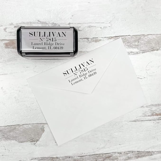 Self Inking Modern Address Stamps | Custom Return Address Stamper (Traditional Serif, Xtra Wide)
