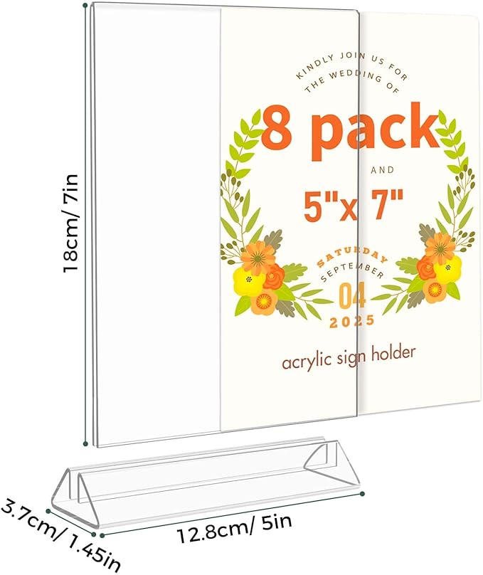 Smarpau Acrylic Sign Holder 5x7, 8 Pack Double-Sided Picture Frames Display Stand, Clear Table Number Holders, Plastic Menu Flyer Photo Holders for Office Store Restaurant