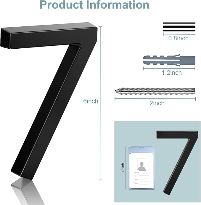 6" Floating Stainless Steel Address House Number, Modern Metal Anti-Rust House Numbers with Nail Kits for Door Garden Mailbox Decor Visibility Signage (7)