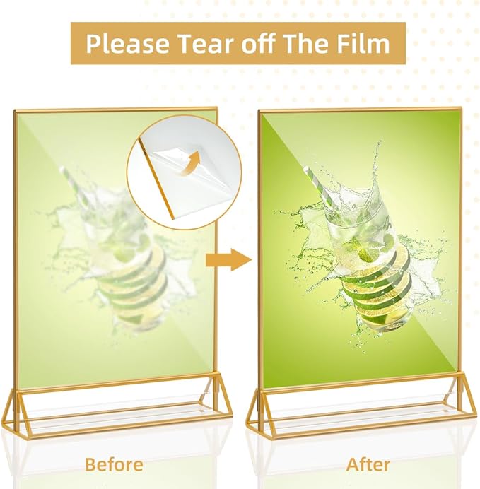 PPH-Sisy Acrylic Sign Holder 8.5 x 11, Double Sided Clear Display Stand, Gold Flyer Holder 8.5 x 11 for Home Office Shop Restaurant 4 Pcs