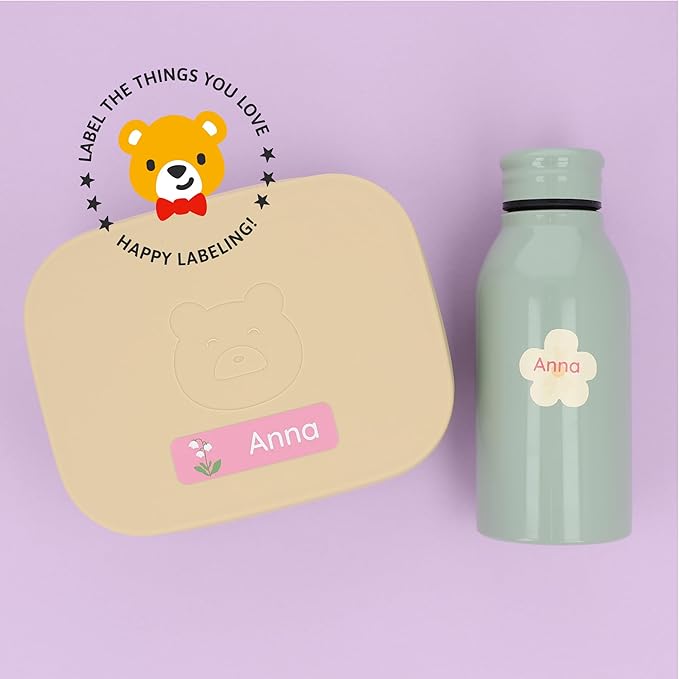 Large Name Labels for Kids (33) - Custom Stickers for Daycare and School Supplies - Durable, Waterproof Stickers for Water Bottles, Lunch Boxes, and More with Unique Designs - Flowers