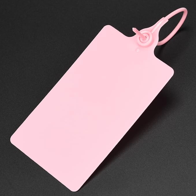100 Plastic Shipping Tags - Waterproof, Writable, Hanging Tags with One Pink Marker Pen