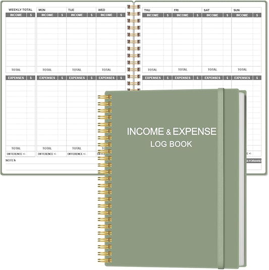 Heveboik Income & Expense Log Book - A4 Income and Expense Tracker for Small Business, Accounting Bookkeeping Tracking for Woman and Man, 8" x 10.5", Green