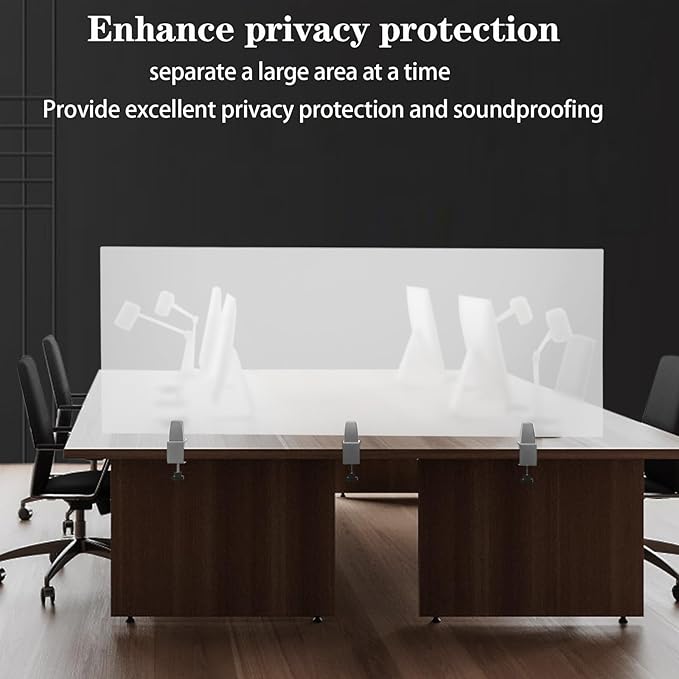 Acrylic Free Standing Screen, 60”W x 22”H Desk Divider Sound Absorbing Cubicle Desk Divider, Desk Privacy Panel and Privacy Shields for Student Desks, 3C-type clamps, on Desk Partition, Frosted