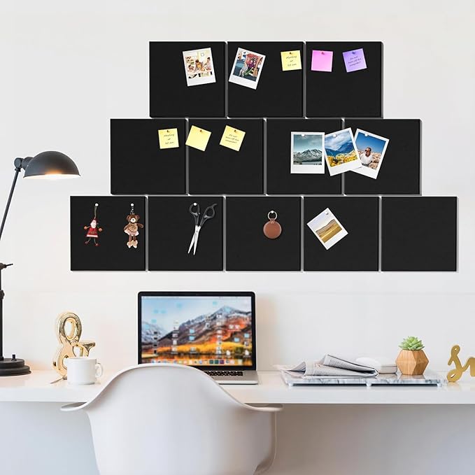 Large Cork Bulletin Board Alternative for Office60 x 35" - 15 Pack Felt Bulletin Boards Dart Wall Protectors 70 Pcs Safe RemovableAdhesive Tabs Pcs for Office Wall, School, Home Decor, Black