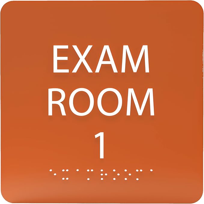 ADA CENTRAL SIGNS - 6" X6" Exam Room 1 Sign - ADA Compliant Tactile Graphics Grade 2 Braille Text Acrylic Wall Signs - Educational Institution Directional Assistance Test Center Door Sign for Schools