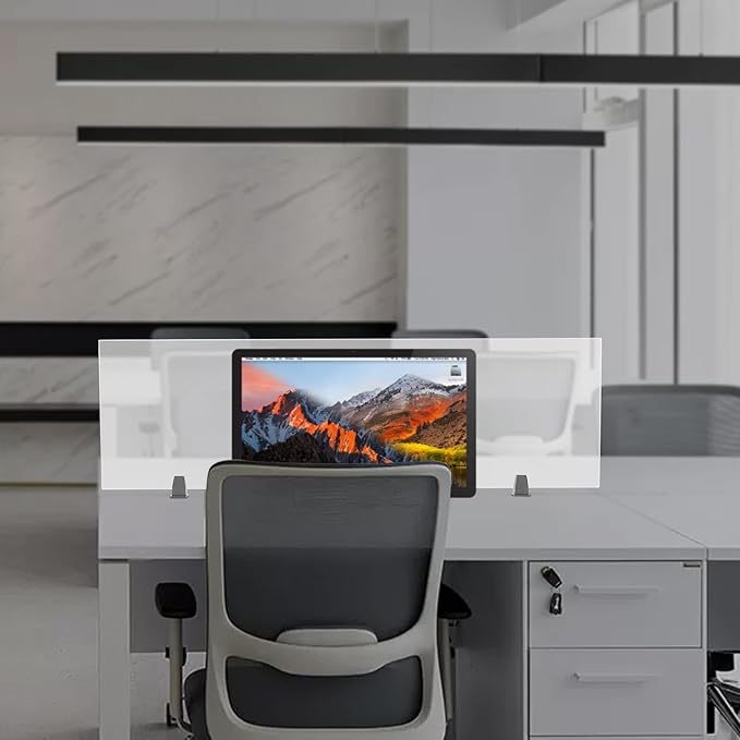 Desk Divider, Acrylic Desk Privacy Panels, Privacy Desk Screen, Frosted Acrylic Partitions with C-Type Clamps Acrylic Table Top Sneeze Guard for Offices Schools (60x18x2 in)