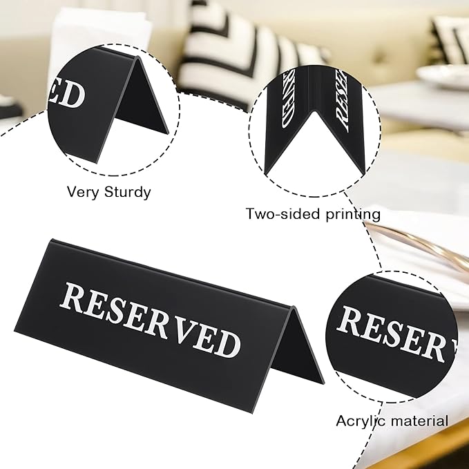 6 Pieces Plastic Reserved Table Sign Table Tent Wedding Guest Reservation Seat Sign for Restaurant Wedding Chairs