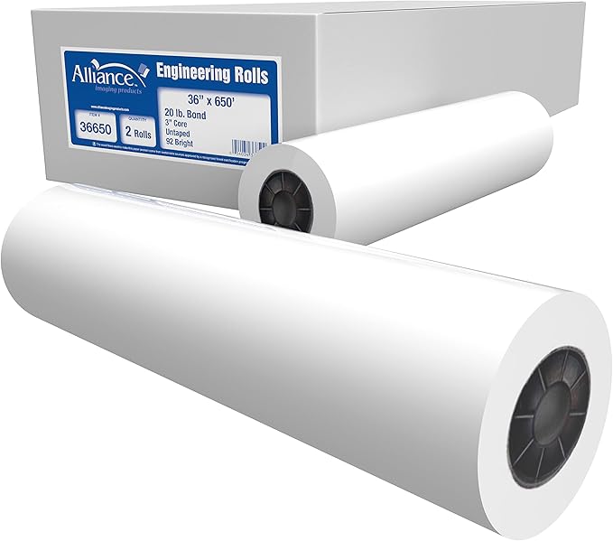 Alliance Wide Format Paper 36" x 650' Rolls Bond Engineering (20lb | 2 Rolls, 36 In x 650 Ft | 3" Core)…