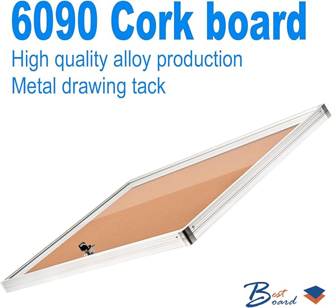 BEST BOARD Pinboard Enclosed Bulletin Board 36 x 24 Inch Lockable Cork Noticeboard for School Office, Wall Display Case with Lock (Cork Board)
