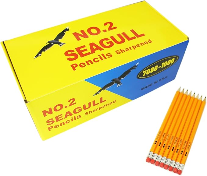 Seagull 1000 Count Bulk Pack Pencils Pre-sharpened with Erasers Yellow Graphite Pencils for Back to School Teacher Supplies, No. 2 HB for Writing Drawing Sketching