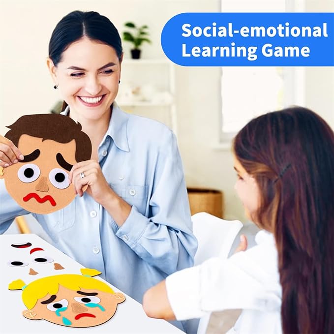 WOBOX 1Set Emotion Learning Felt Board Set for Kids, Montessori Sensory Toys, Interactive Storytelling Kit with 6 Facial Expressions, Early Education Tool for Toddlers