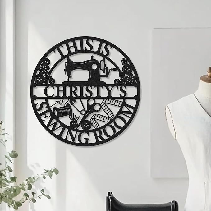 Personalized Metal Sewing Sign Wall Art Custom Sewing Room Name Signs Mother's Day Mom Grandma Gift, Customized She Shed Craft Room Decor Quilting Sign with Last Name & Text